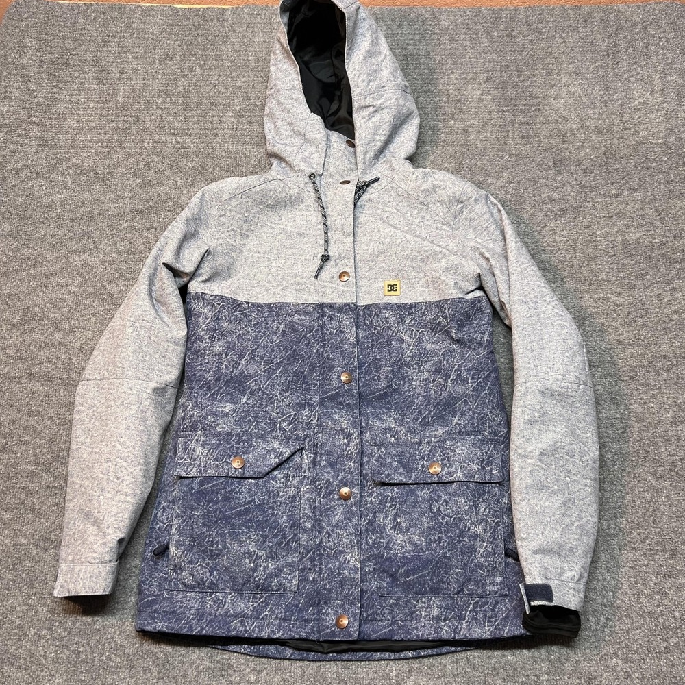 DC Shoes Jacket Womens Small Blue Gray Hooded Insulated Ski Snow 10K Colorblock